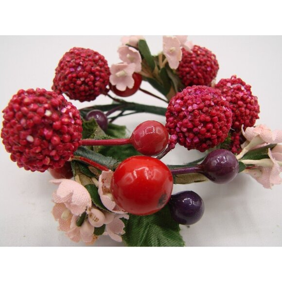 Lot 4 Candle Ring Holders 2" Pink Burgundy Berry Decor Christmas Holiday Vintage - Picture 4 of 10